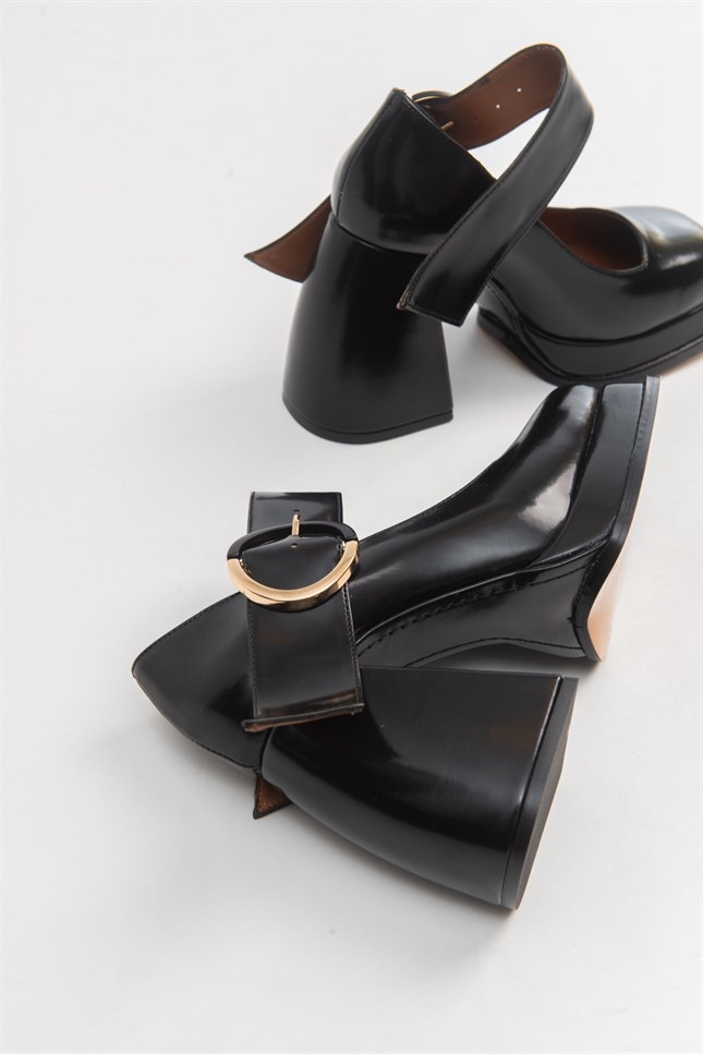52-690-1-SIYAHMABEL Siyah Mat Rugan Kadın Topuklu Ayakkabı