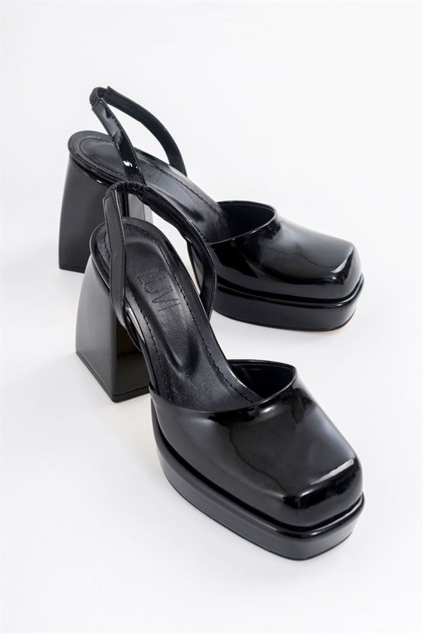 144-3434-1-SIYAH RUGANWISE Siyah Rugan Kadın Topuklu Sandalet